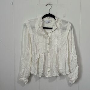Intermix White Textured‎ Pleated Button Down Blouse Small Classic